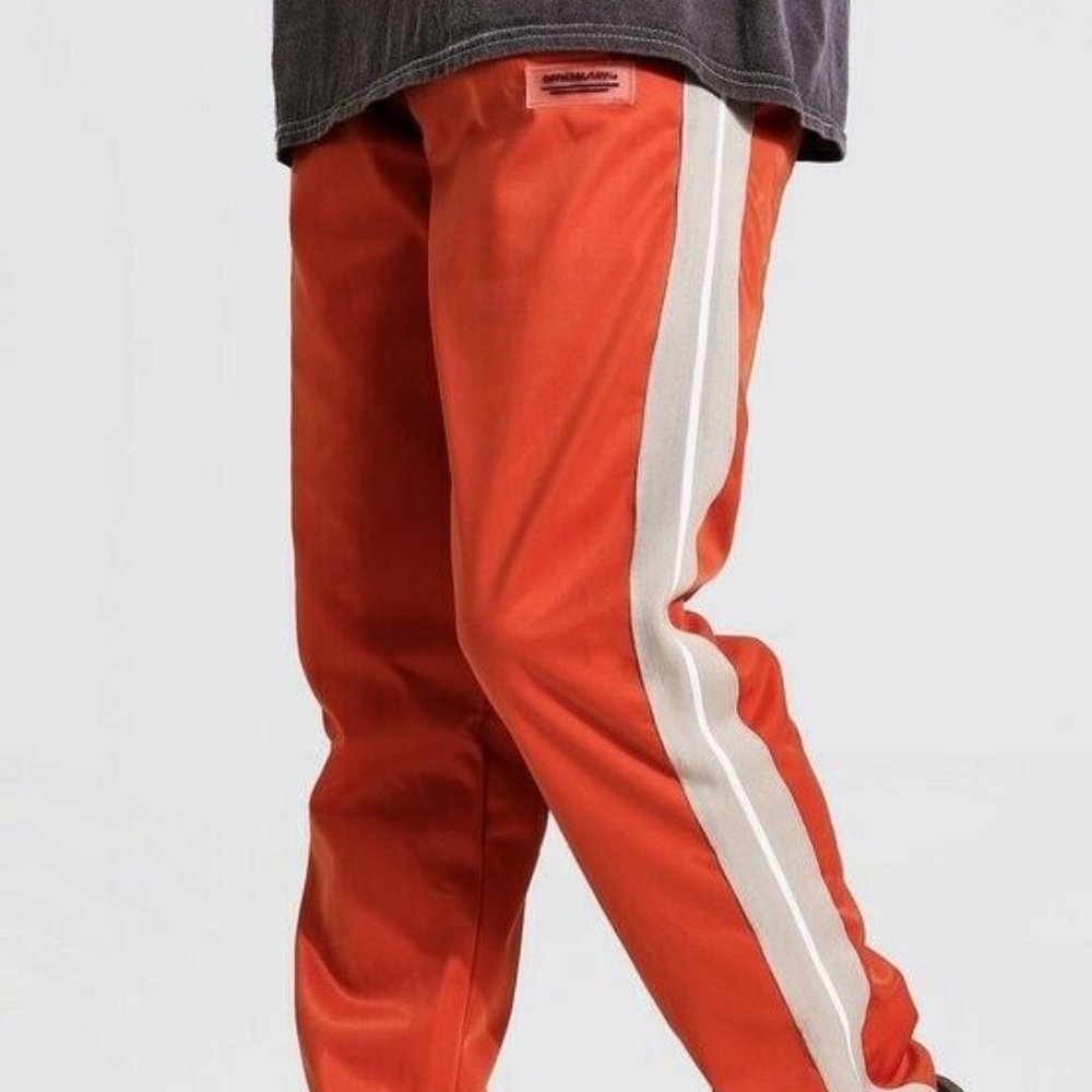 Men's Burnt Orange Large Loose Official Man Tricot Joggers With Side Tape